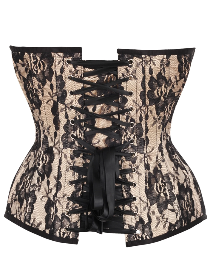 Satin Lace Overlay Steel Boned Corset