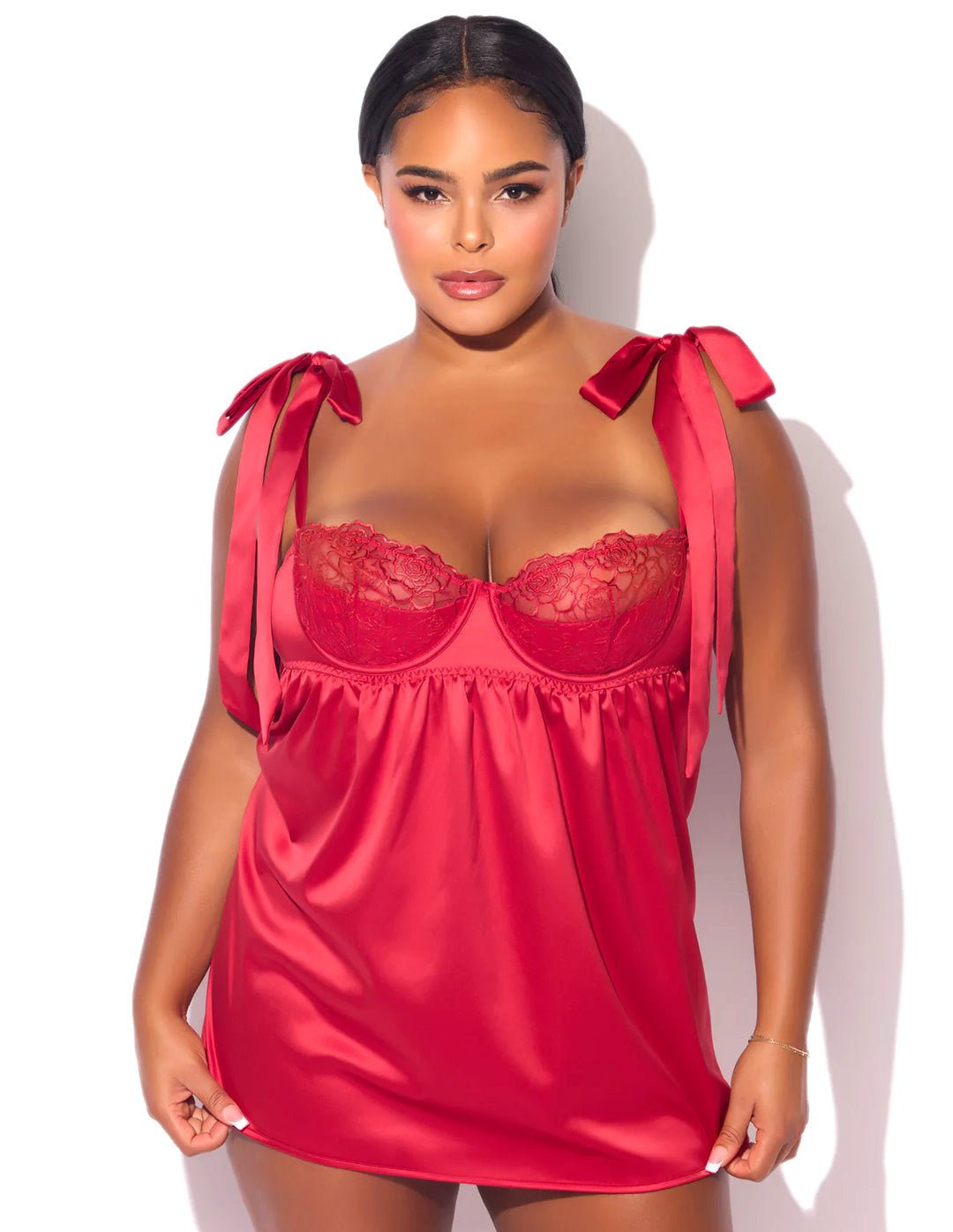 Rosalie Satin & Rose Embroidered Lace Babydoll