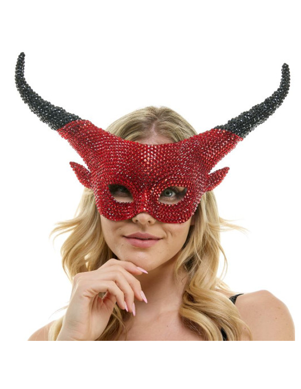 Red Rhinestone Horned Mask