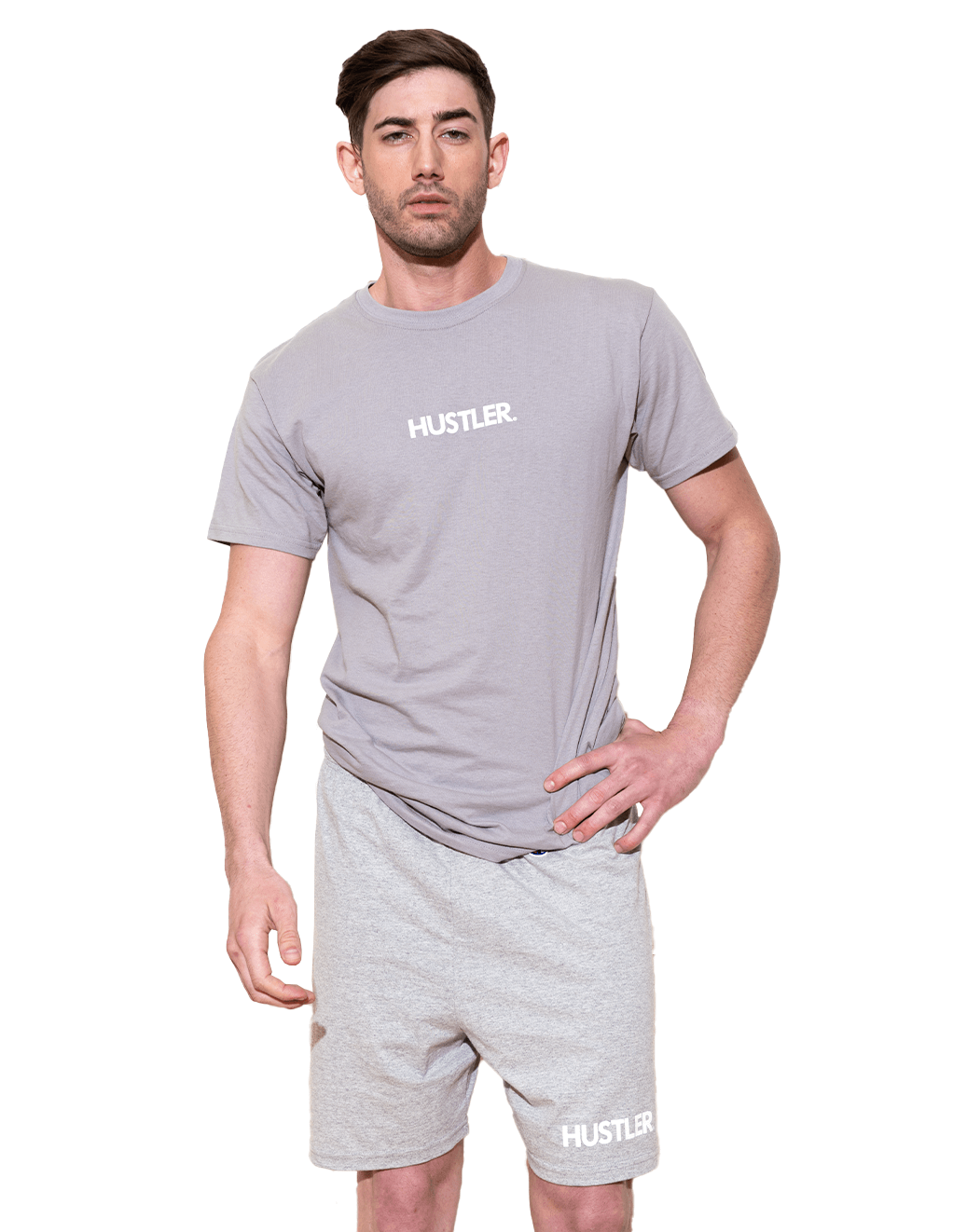 HUSTLER® Minimal Lounge Shorts - Heather Grey - Full Body