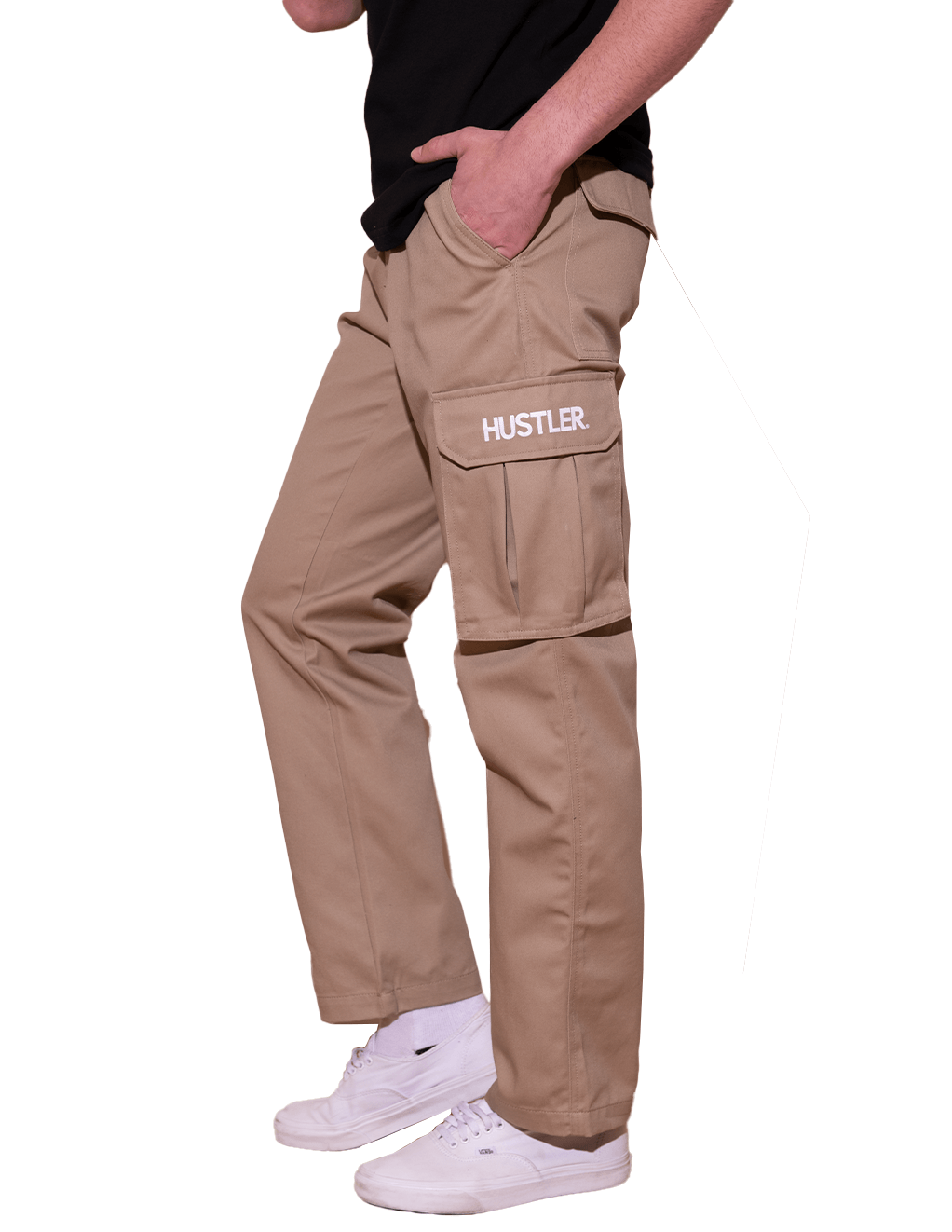 HUSTLER® Mens Cargo Pants - Khaki - Side