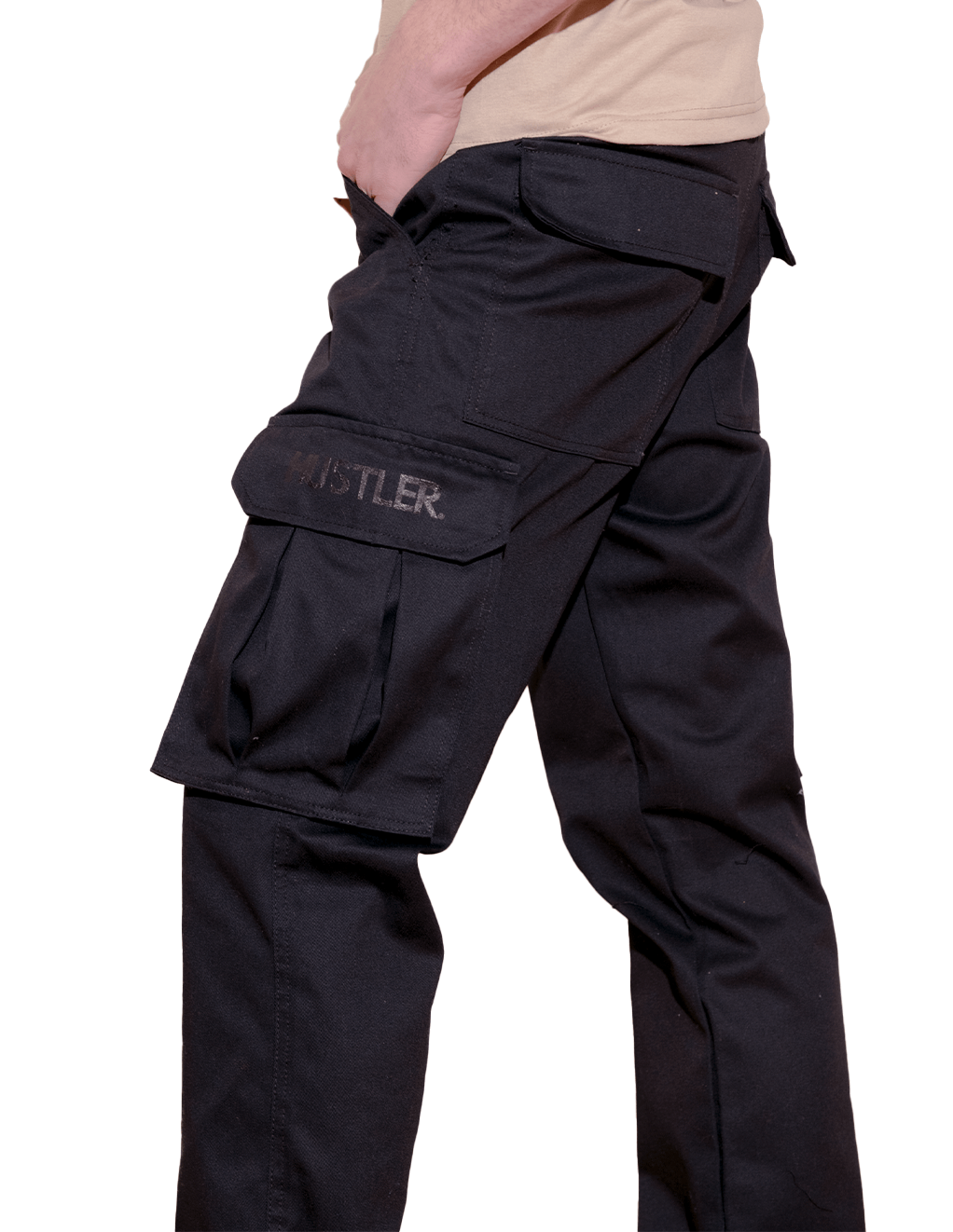 HUSTLER® Mens Cargo Pants - Black - Side
