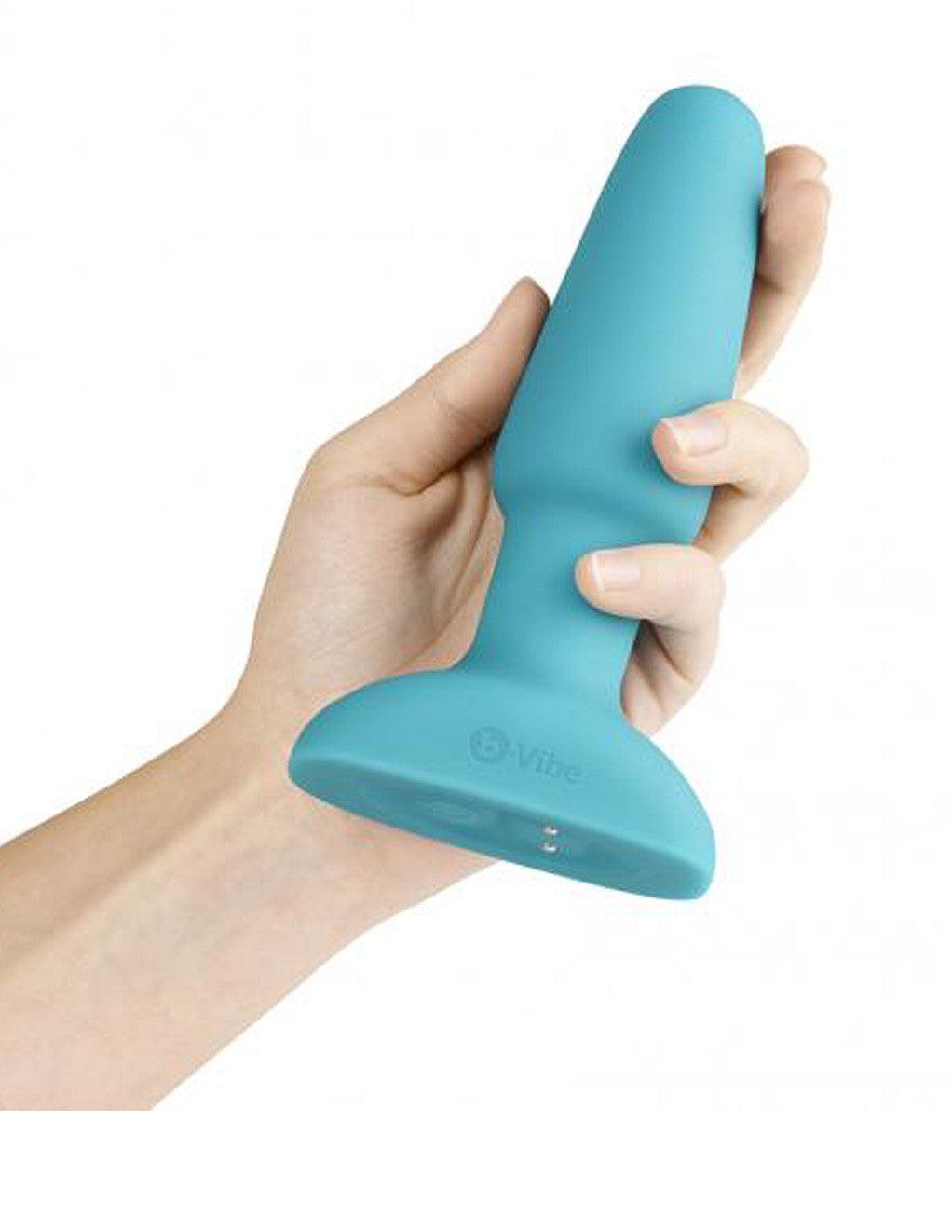 B-Vibe Rimming Plug- Turquoise- In hand