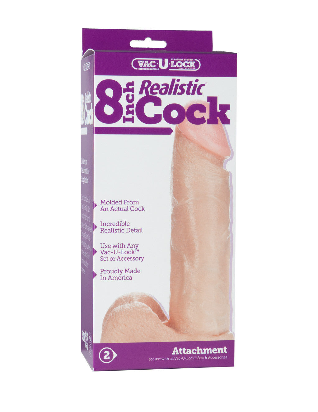 Vac-U-Lock Realistic Dildo - White 8 Inch Package