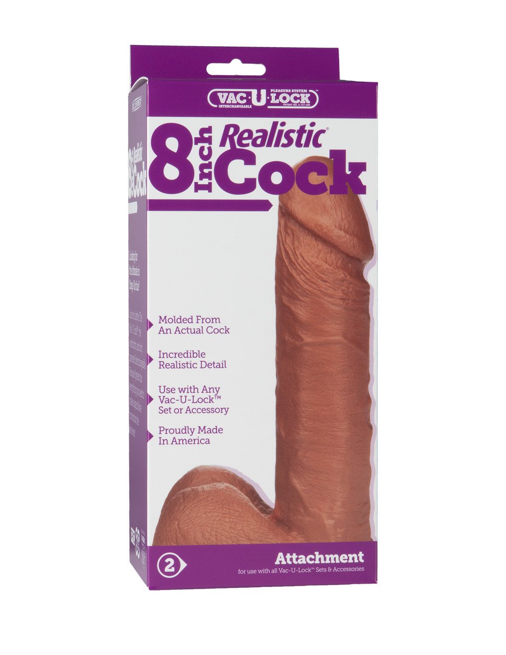 Vac-U-Lock 8 Inch Realistic Dildo- Brown- Box