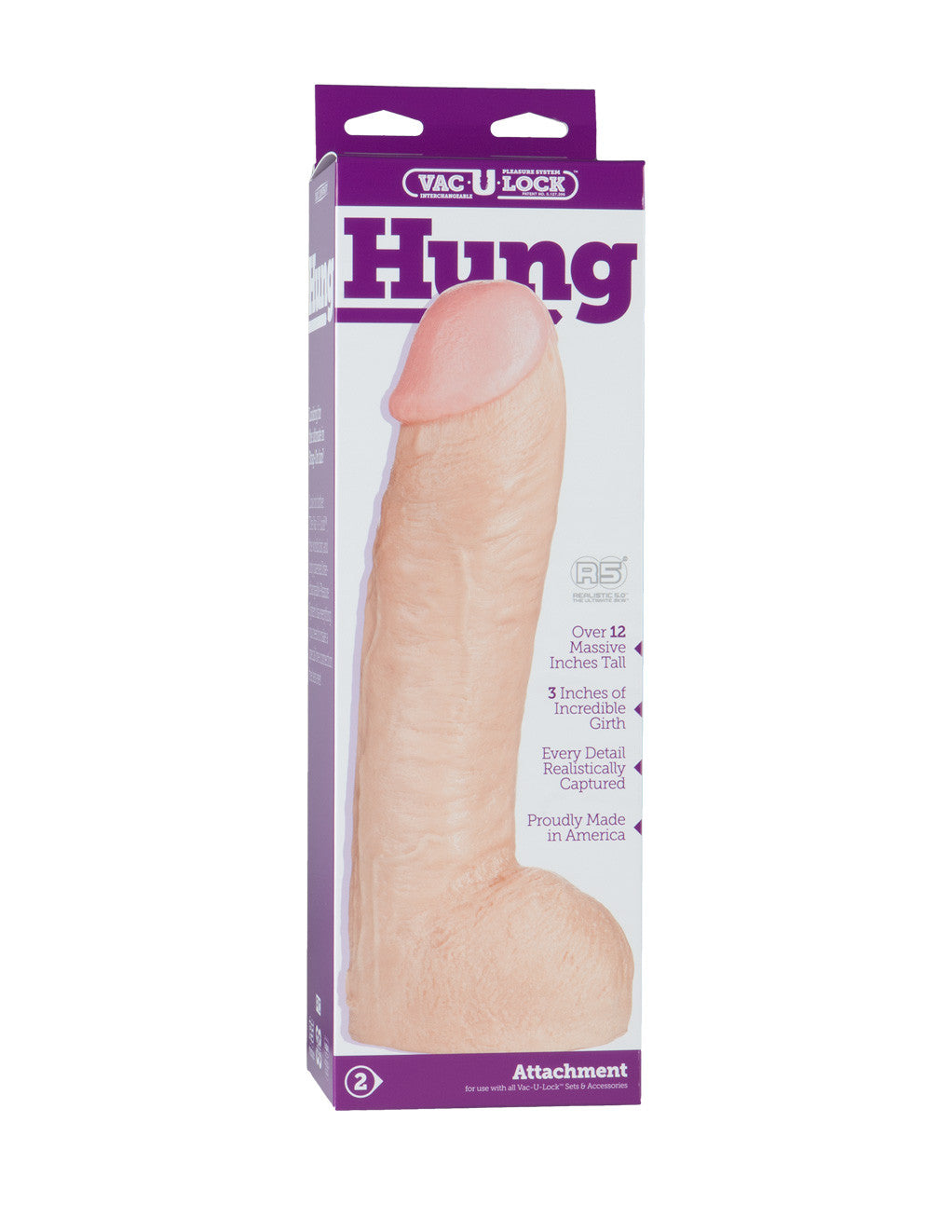 Vac-U-Lock Hung 12 Inch Dildo- White- Box