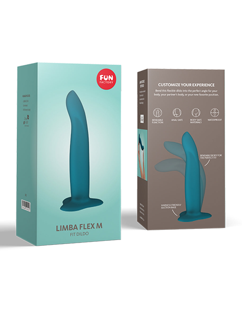 Fun Factory Limba Flex Medium Silicone Dildo- Deep Sea Blue- Medium- Front- Box