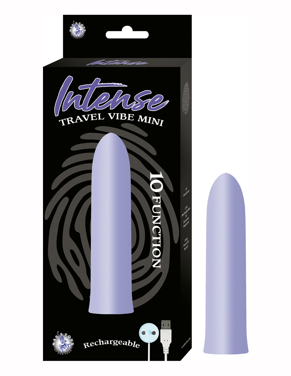 Intense Rechargeable 10 function Travel Vibe Mini- Purple- Front packaging
