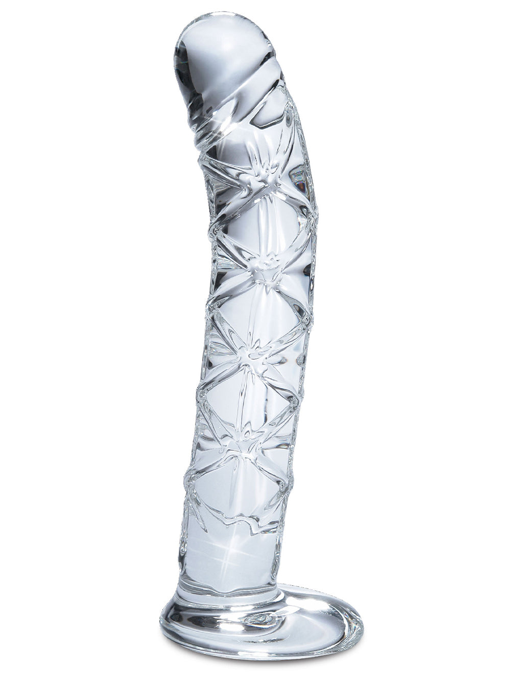 Icicles No 60 Glass Criss Crossed Spiral Textured Dildo- front