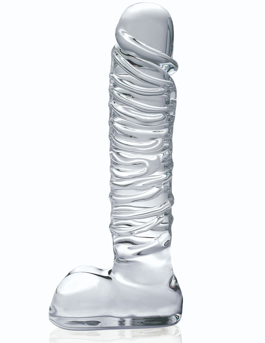 Icicles No 63 Glass Spiral Textured Dildo- front
