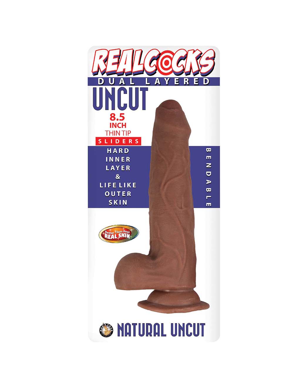 RealCocks Uncut Slider 8.5" Thin Tip- Chocolate- Box