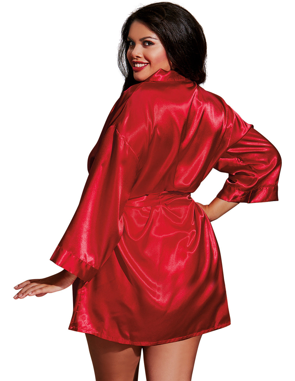 Satin Charm Robe and Chemise Set- Red- Back