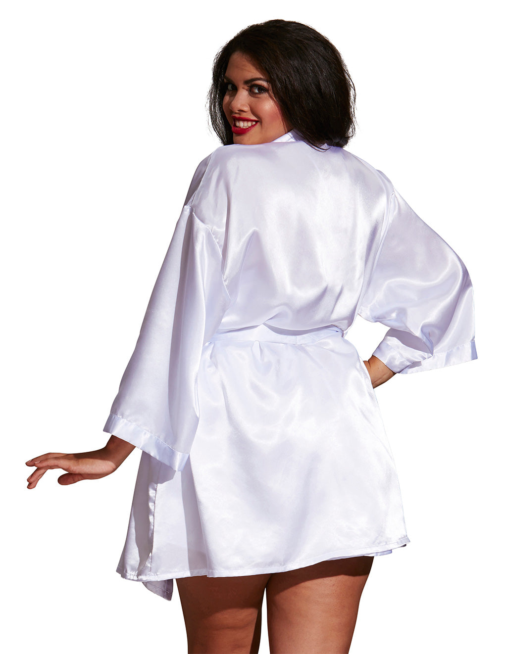 Satin Charm Robe and Chemise Set- White- Back