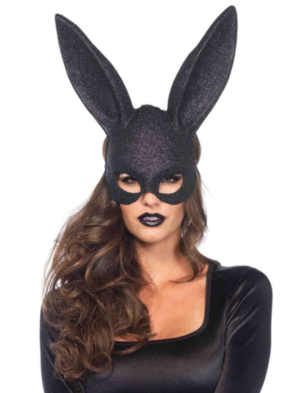 Leg Avenue Glitter Masquerade Rabbit Mask- Black