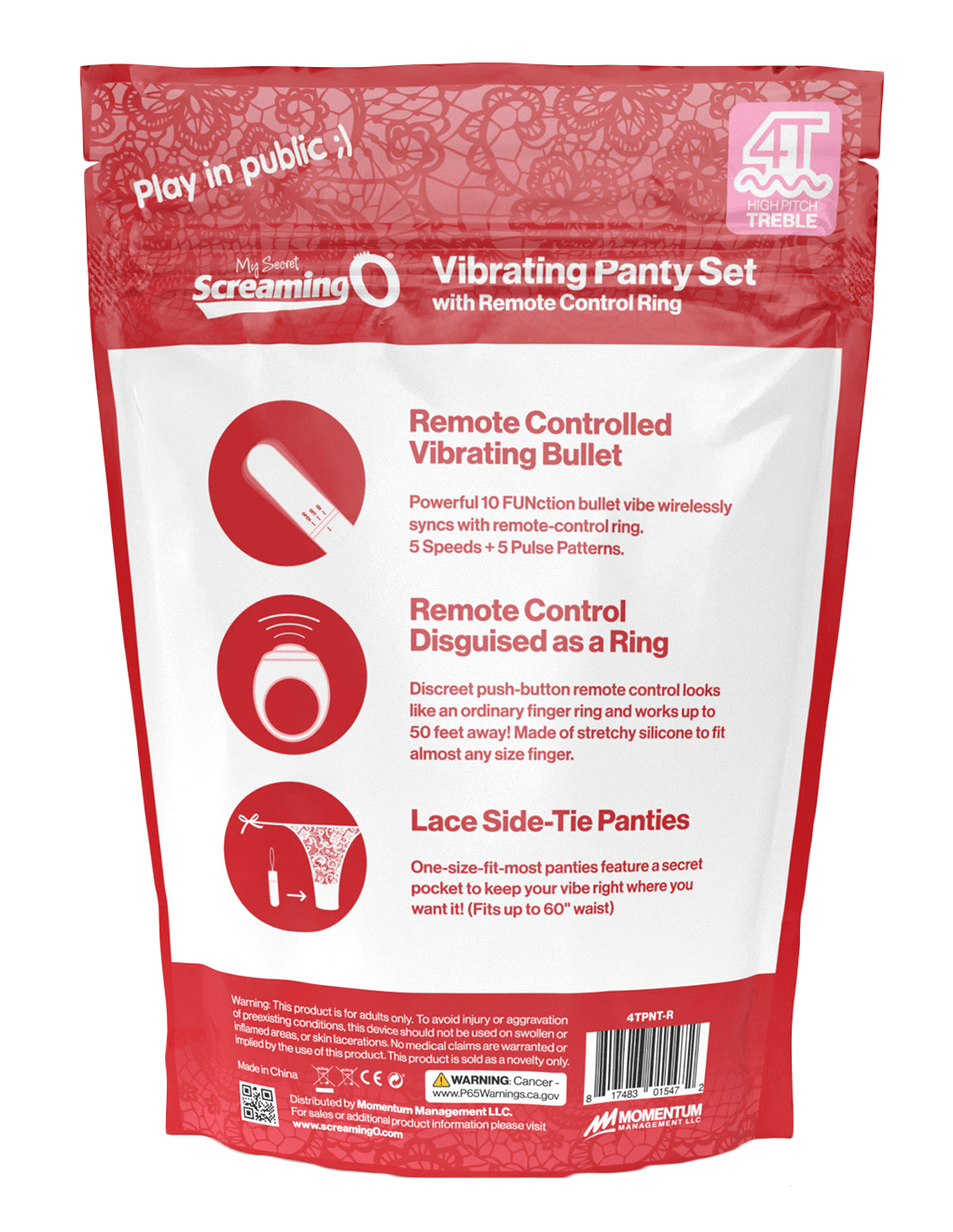 Screaming O 4T Vibrating Panty - Back of Packaging
