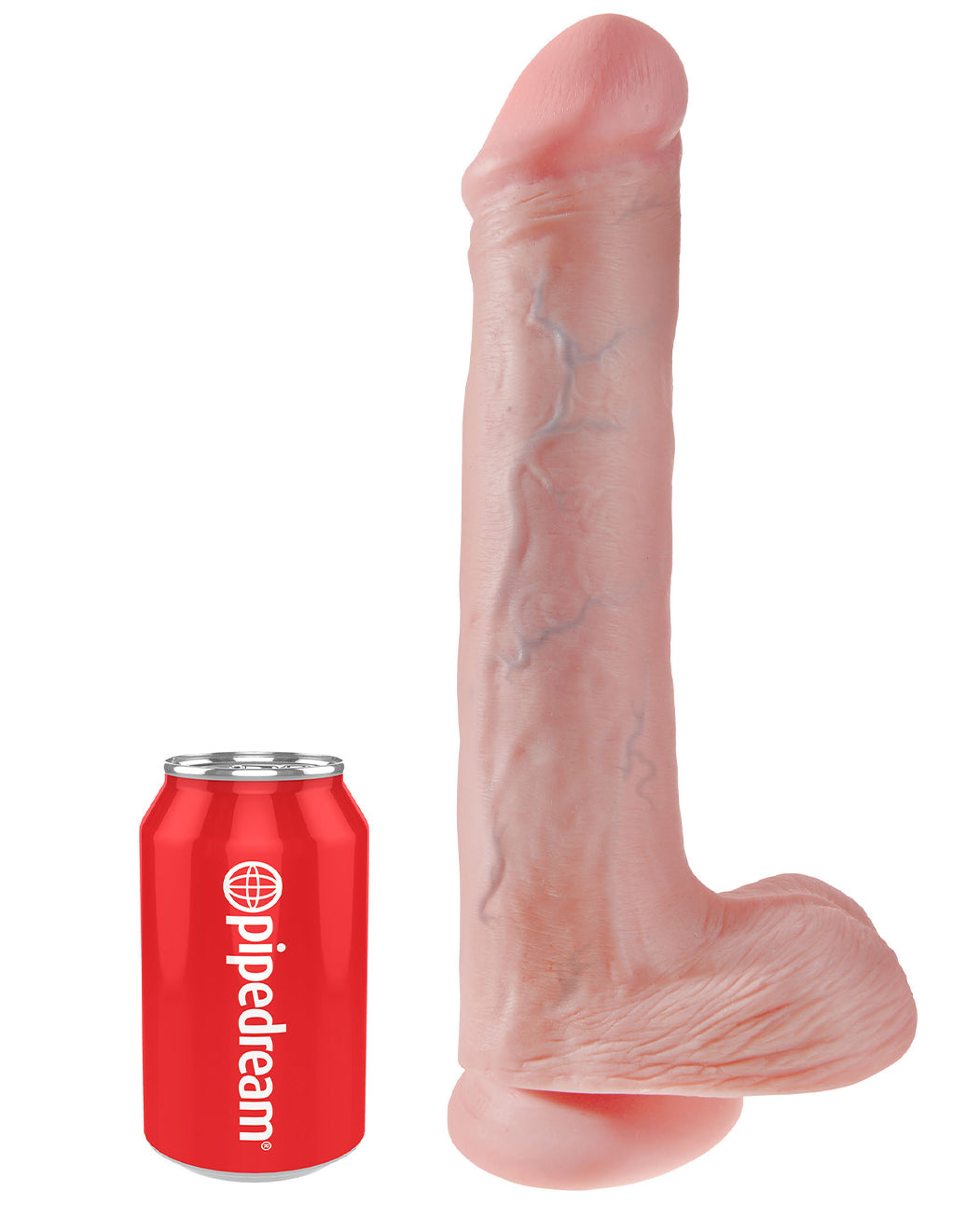King Cock 13 Inch Cock with Balls and Suction Cup- Vanilla- Sized by can