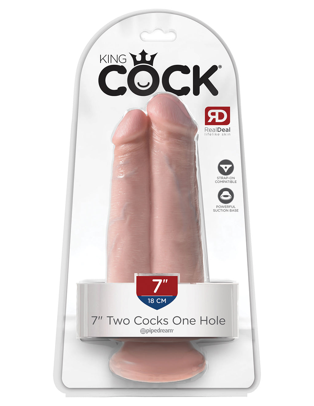 King Cock 7 Inch Two Cocks One Hole- Vanilla- Package
