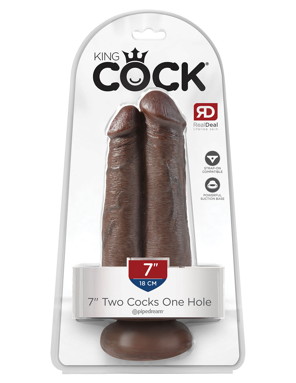 King Cock 7 Inch Two Cocks One Hole- Chocolate- package