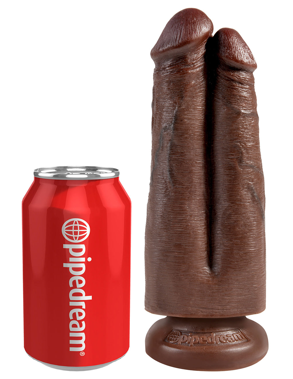King Cock 7 Inch Two Cocks One Hole- Chocolate- Sized by Can