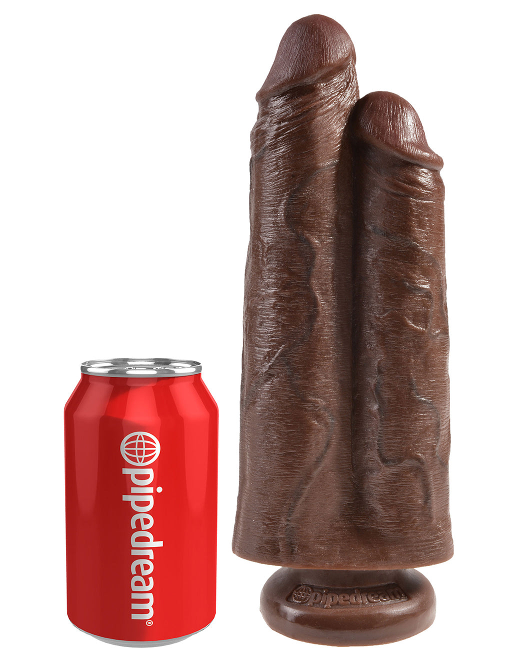 King Cock 9 Inch Two Cocks One Hole Dildo- Chocolate- Sized by Can