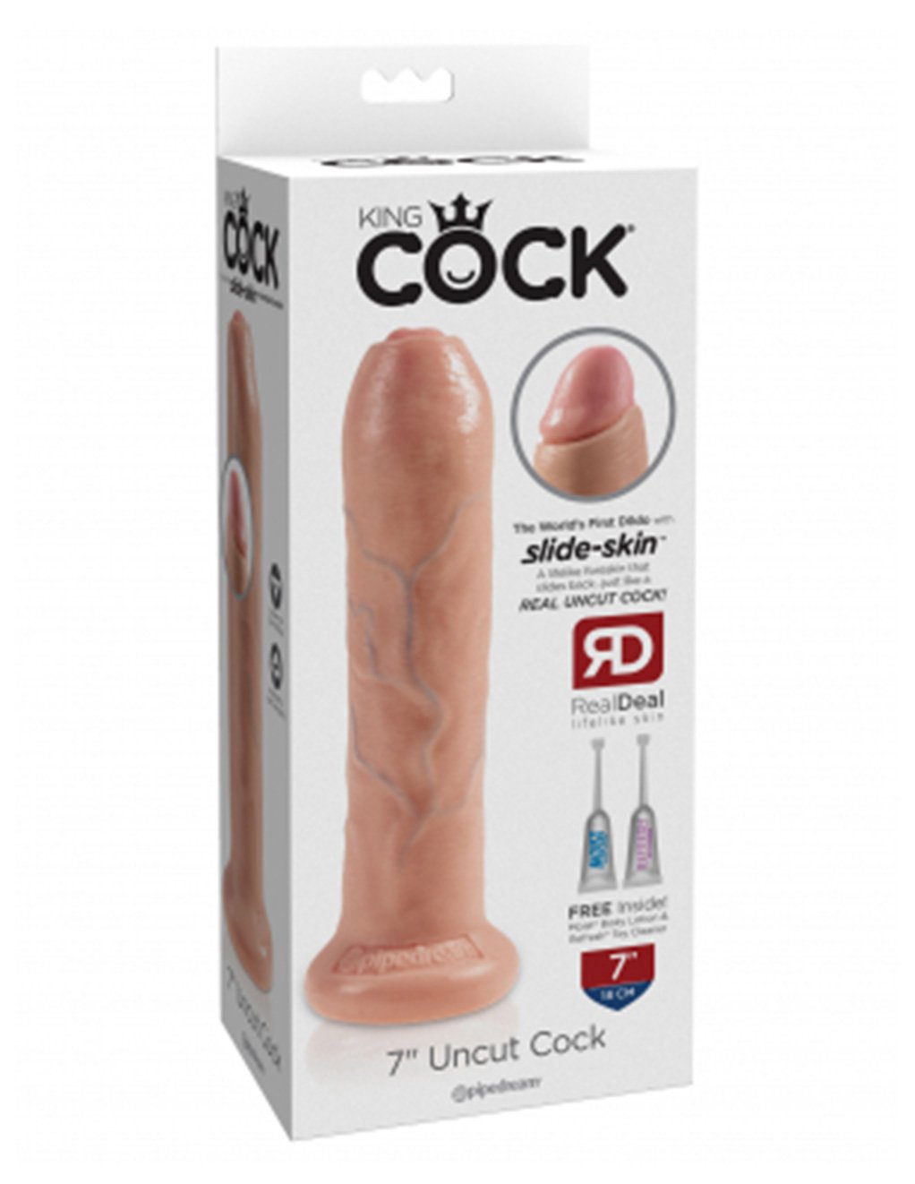 King Cock 7 Inch Uncut Dildo- White- Box