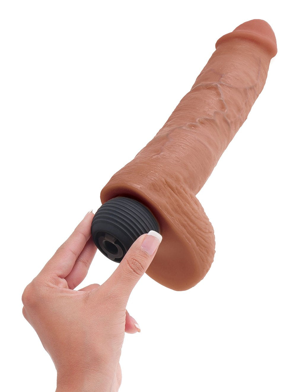 King Cock 8 Inch Squirting Cock with Balls- Caramel-  in hand