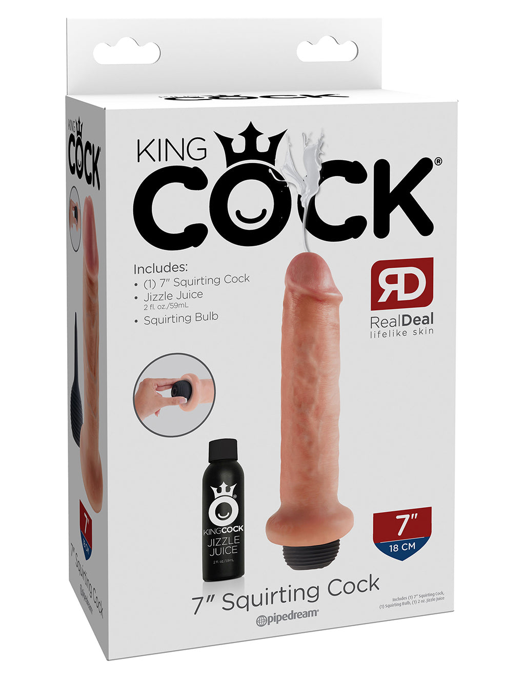 King Cock 7 Inch Squirting Cock- Vanilla- Box