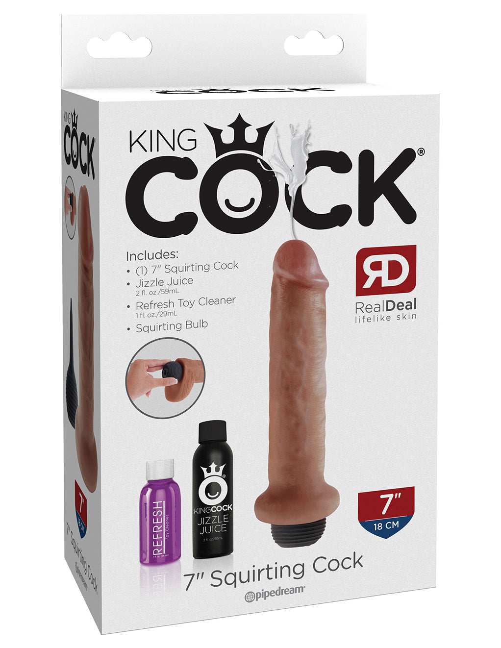 King Cock 7 Inch Squirting Cock- Caramel- Box