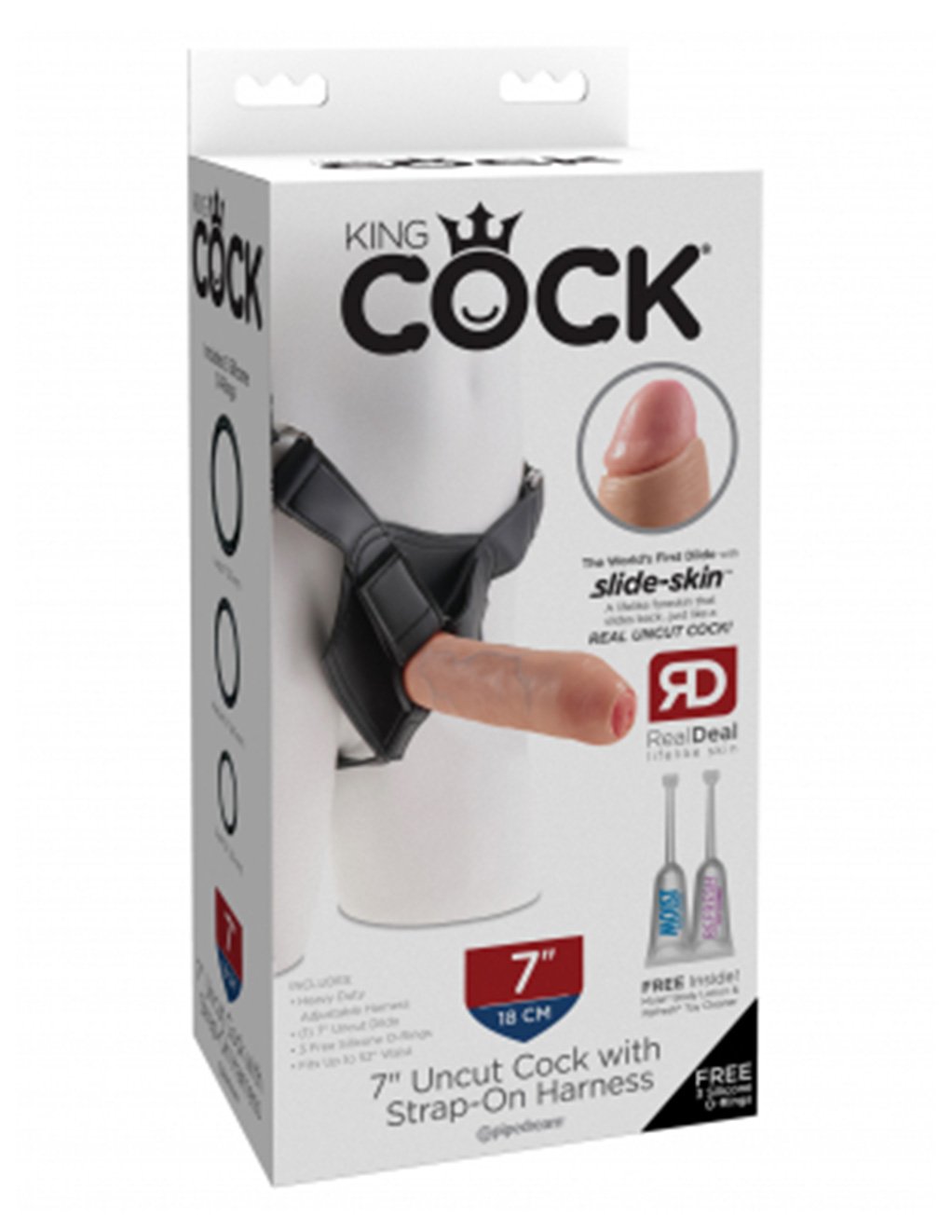 King Cock Strap-On Harness with 7 Inch Uncut Dildo- Box