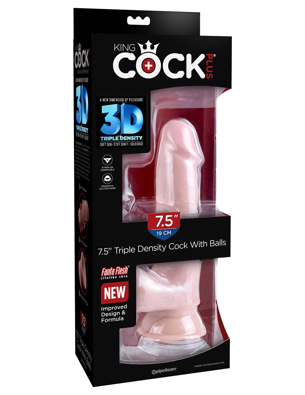 King Cock Plus 7.5" 3D Cock w/ Balls- Package
