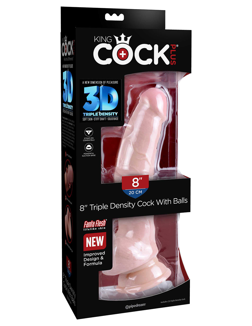 King Cock Plus 8" 3D Cock w/ Balls- Package