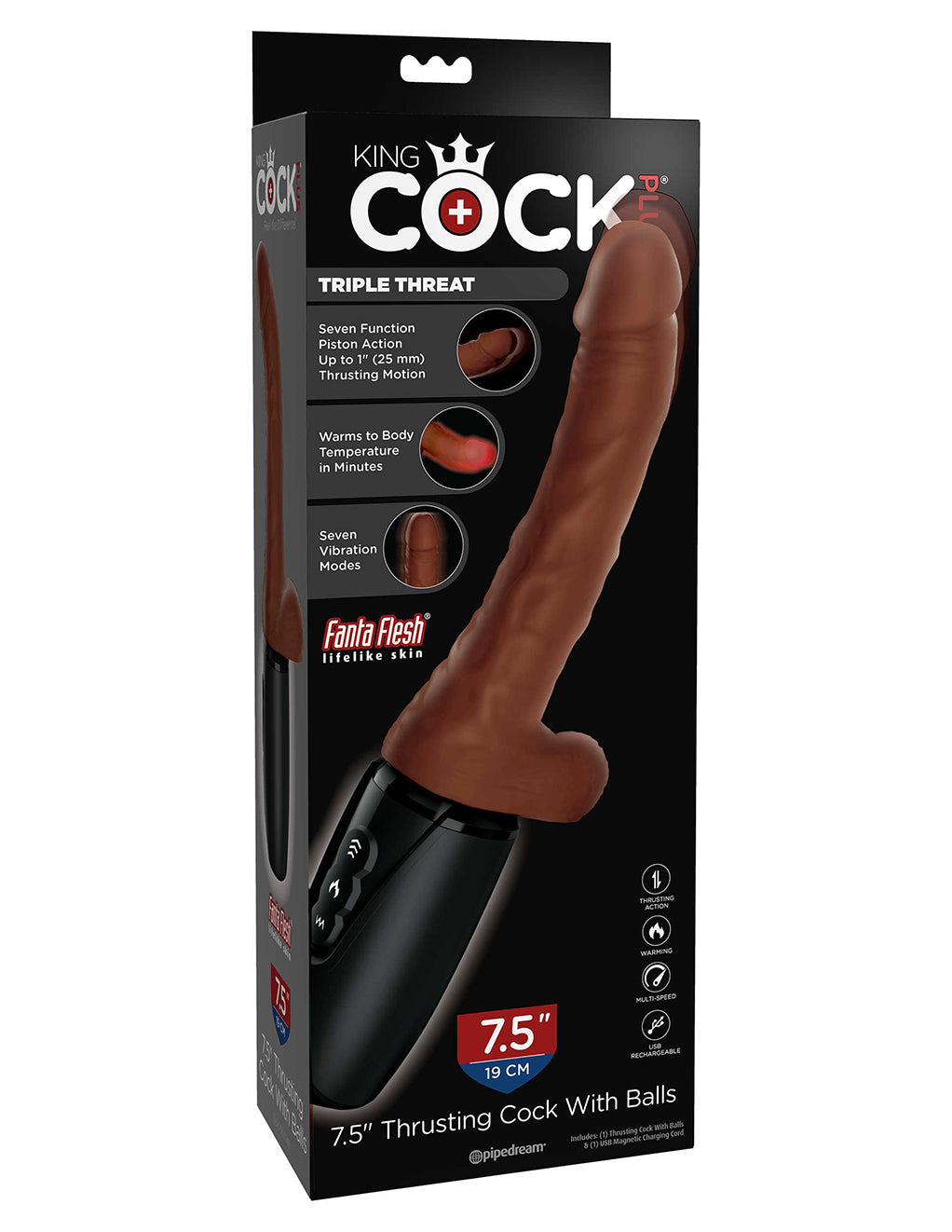 King Cock Plus 7.5" Thrusting Cock with Balls- Package