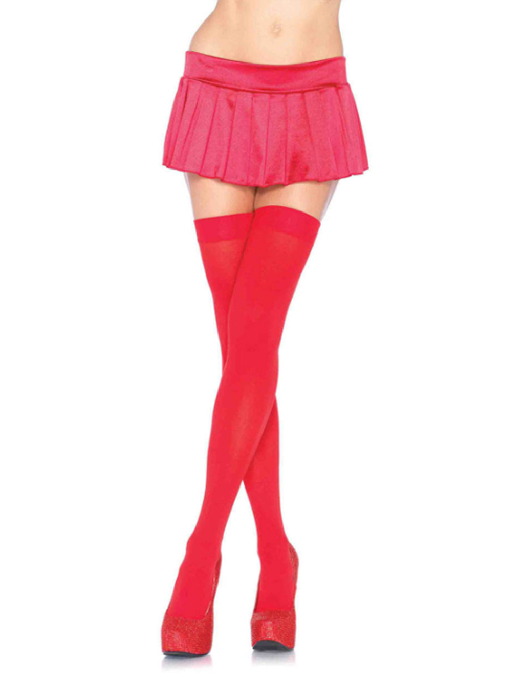 Leg Avenue Opaque Thigh High Stockings- Red