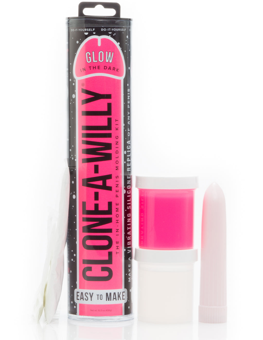 Clone A Willy Kit GLOW- Pink Glow- Front- Contents
