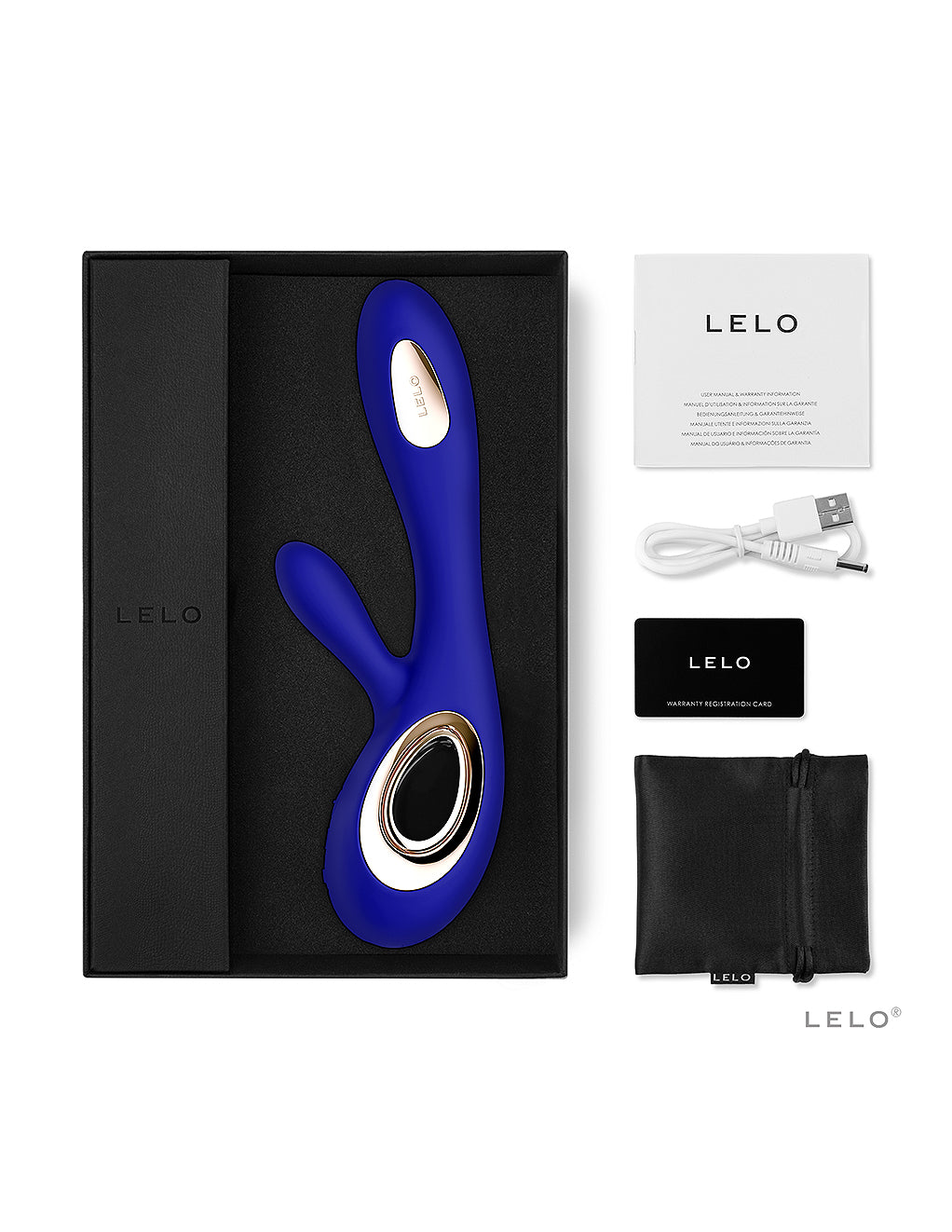 LELO Soraya Wave- Midnight Blue- Box Contents