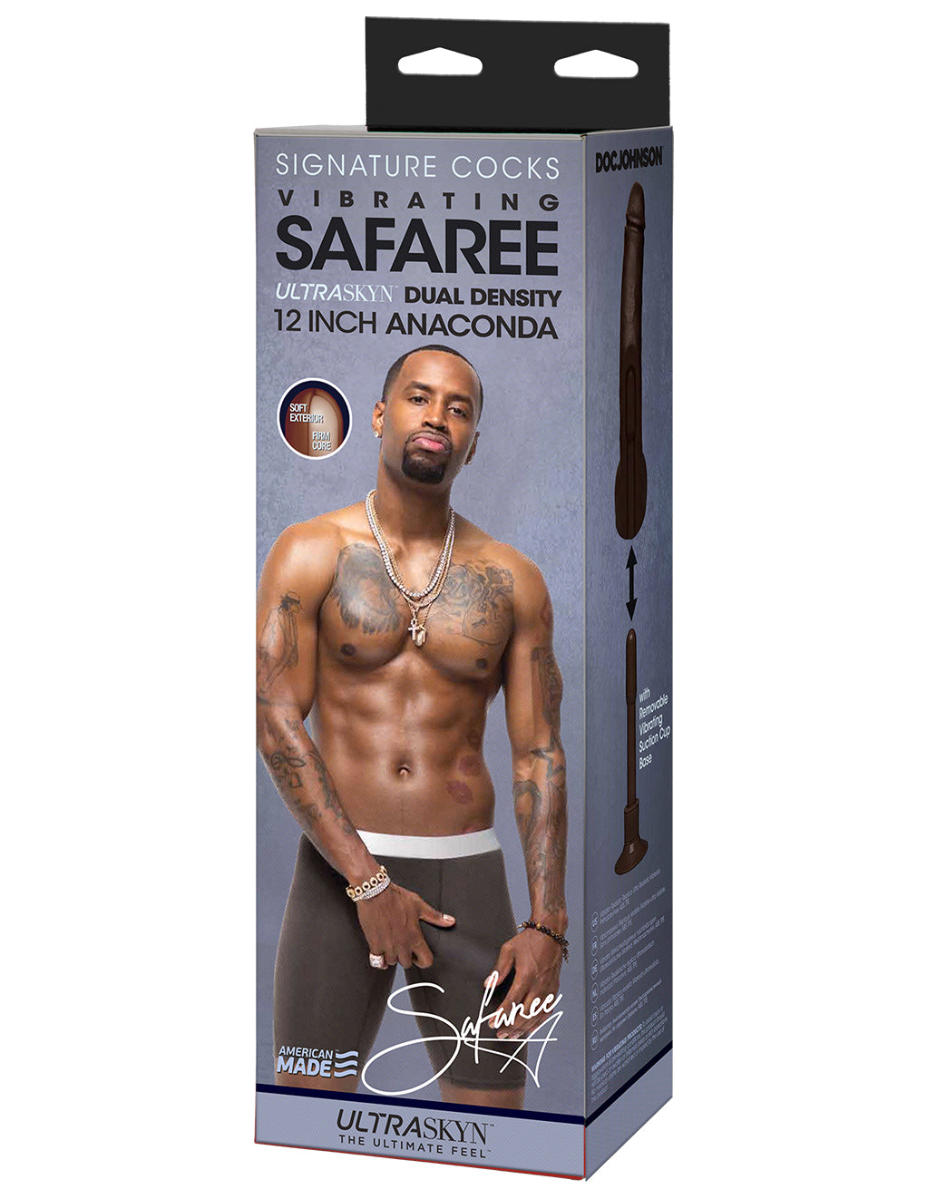 Safaree Samuels Anaconda Vibrating 12 inch UltraSkyn Cock- Brown- Front Box- Side