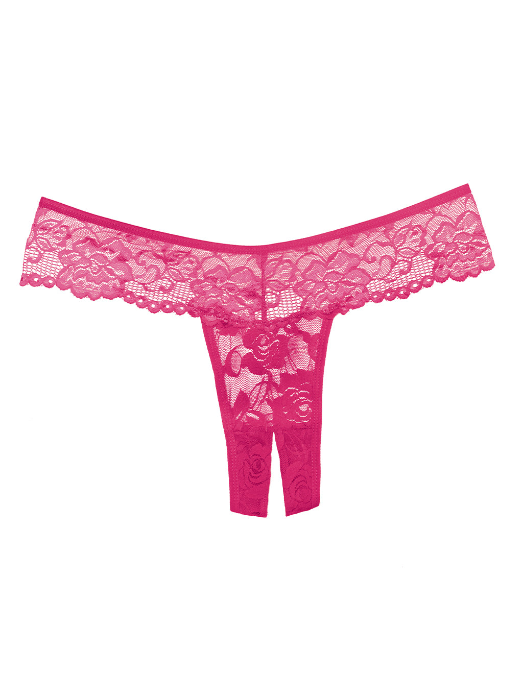 Allure Lingerie Crotchless Lace Thong- Hot Pink- Front