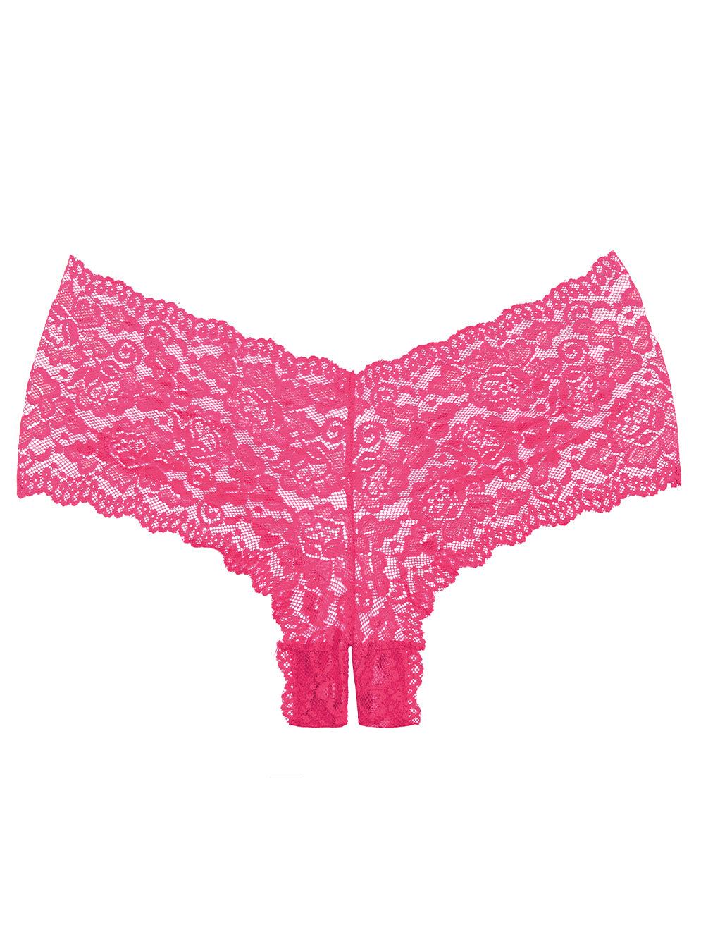 Allure Lingerie Crotchless Scallop Lace Boyshort Panty- Hot Pink- Front