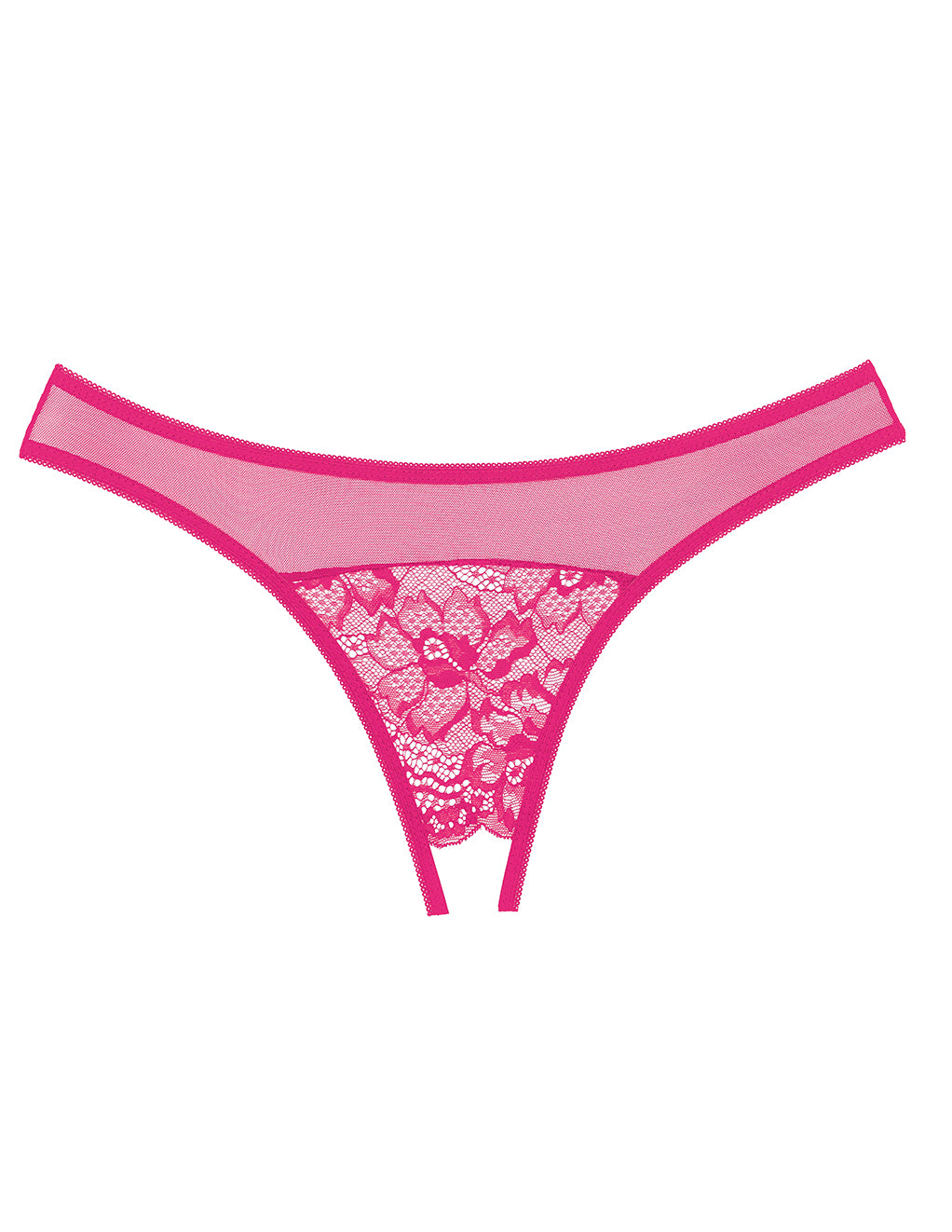 Allure Lingerie Floral Lace Crotchless Panty- Hot Pink- Front