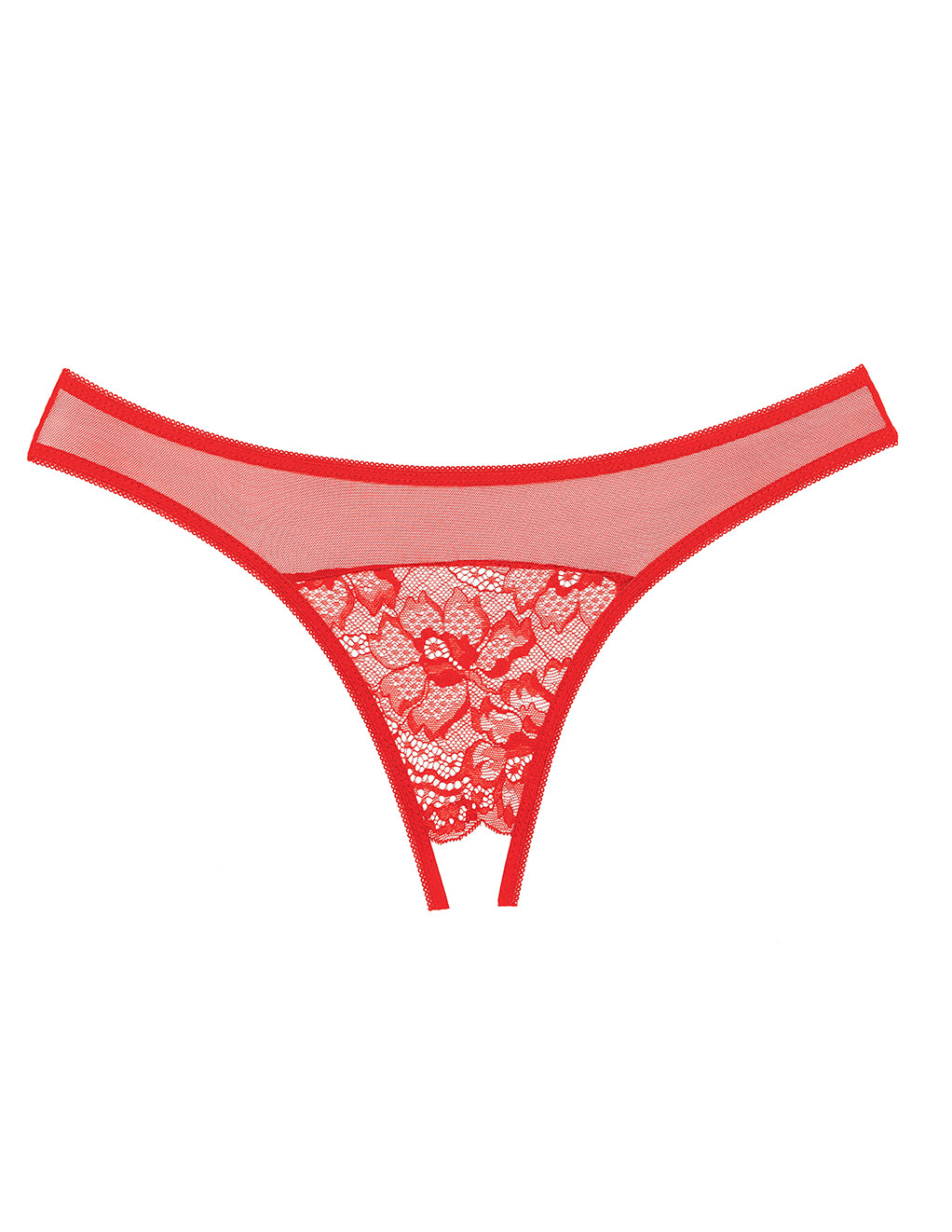 Allure Lingerie Floral Lace Crotchless Panty- Red- Front