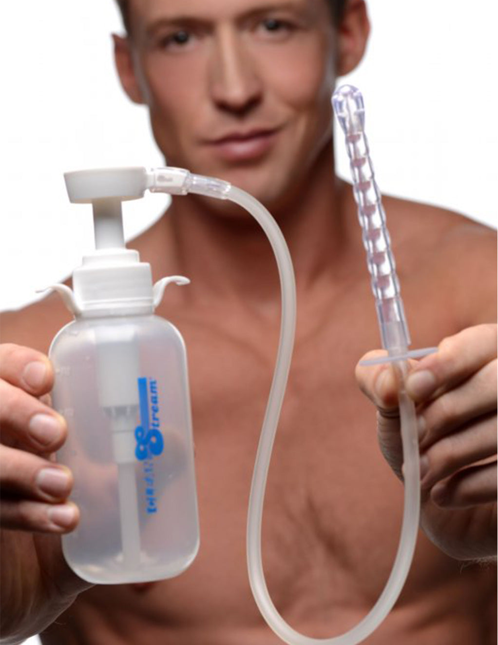 Clean Stream Pump Action Enema Bottle With Nozzle Person Holding The Product