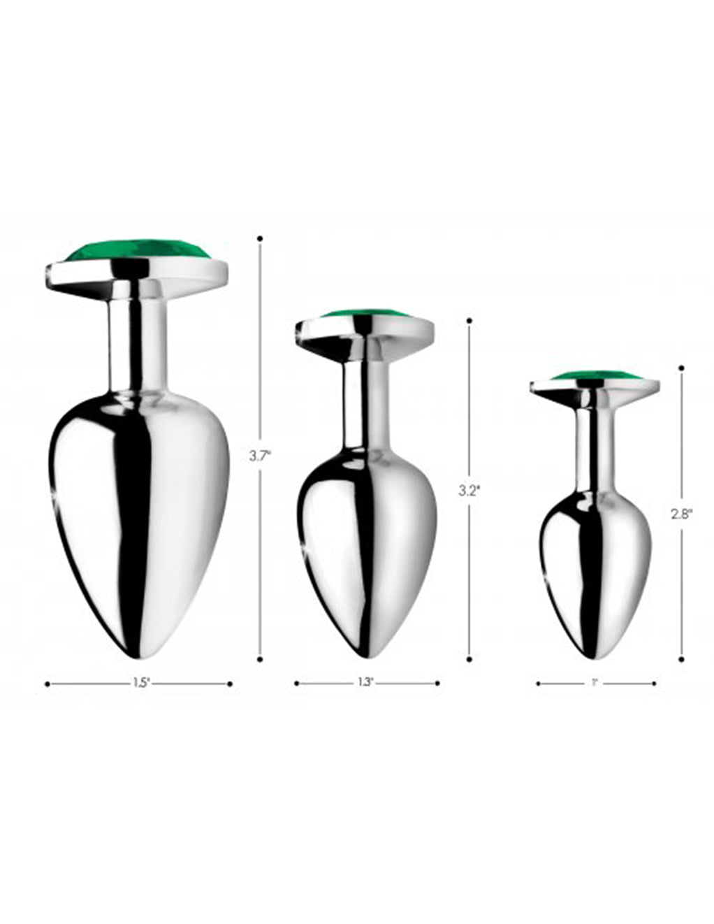 Emerald Gem Anal Plug Set- Size dimensions
