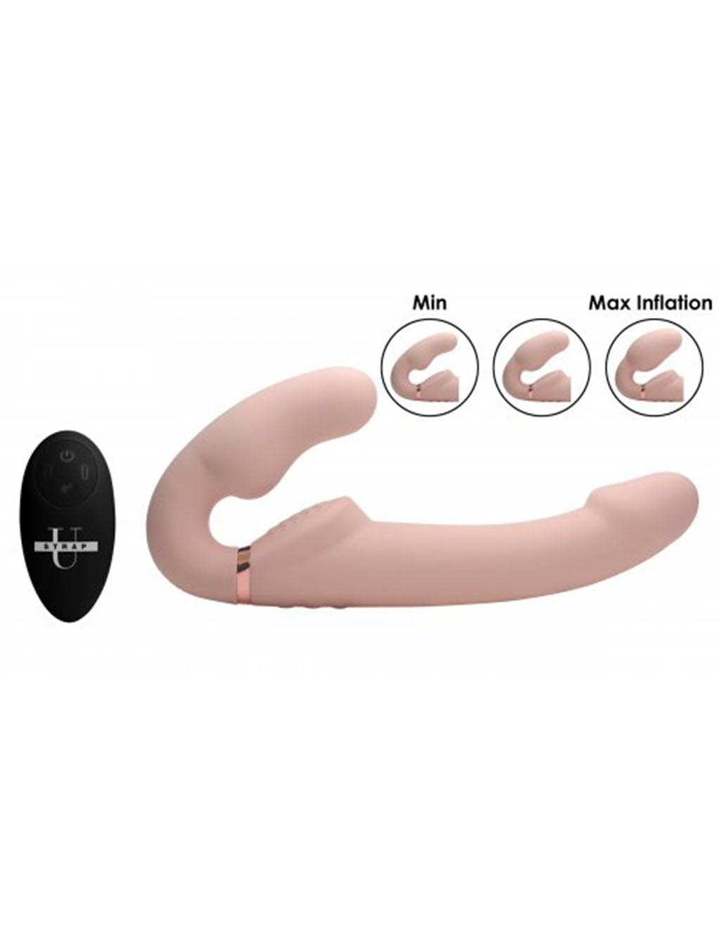 Strap U Inflatable Vibrating Strapless Strap-On- Vanilla- With remote
