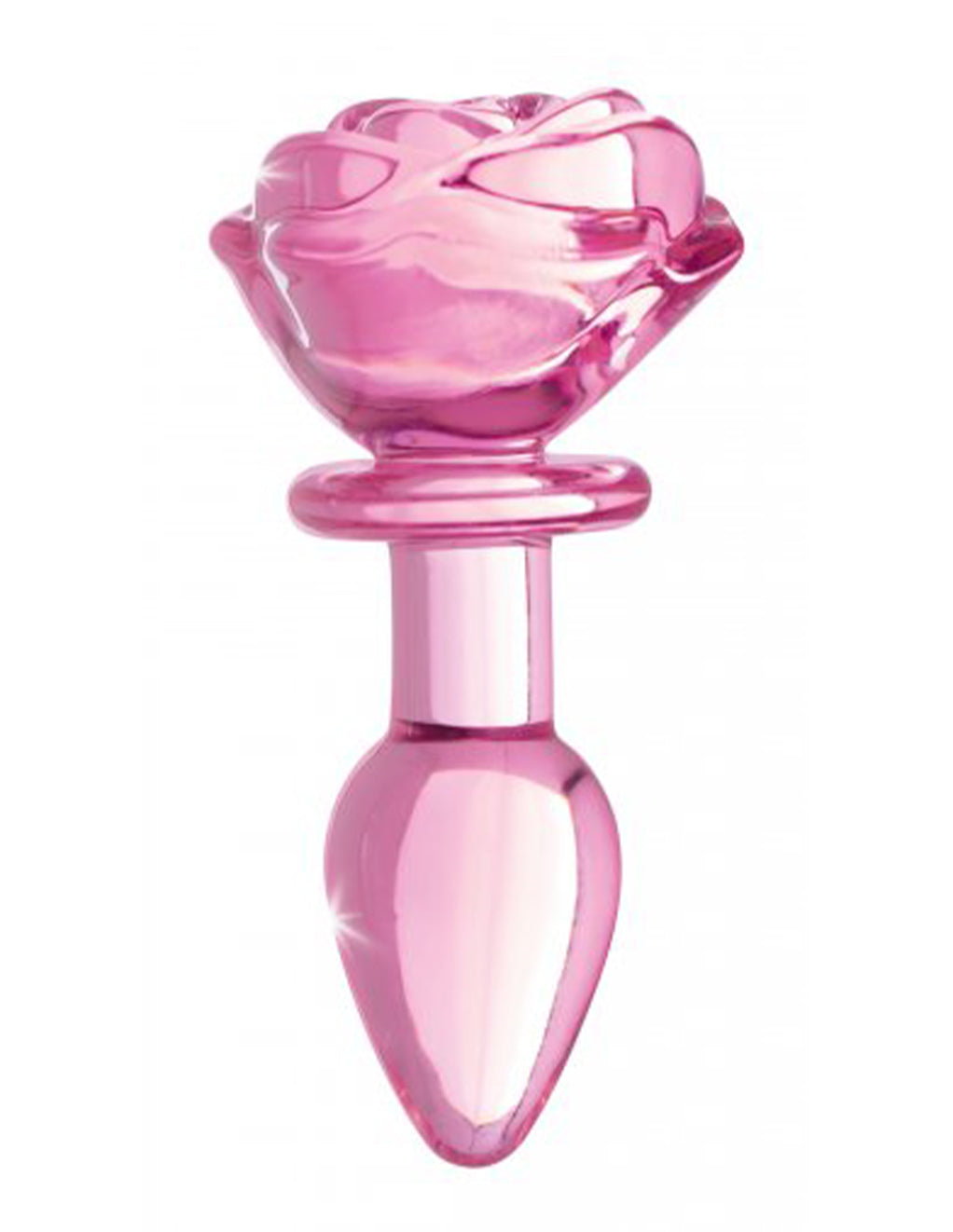 Booty Sparks Pink Rose Glass Plug- Small- Front