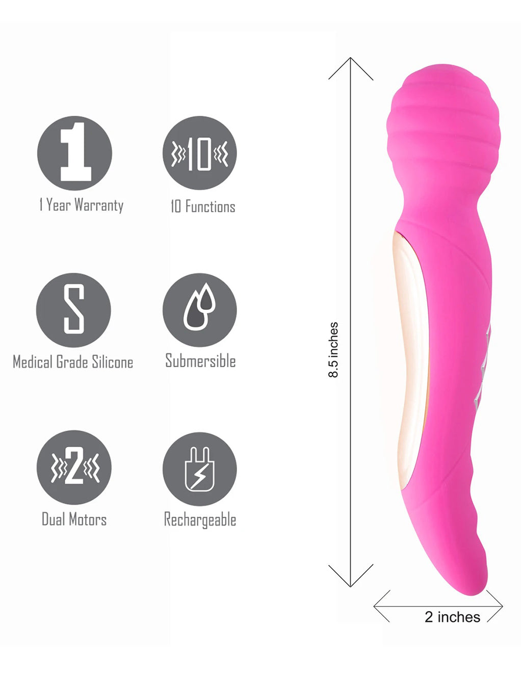 Maia Zoe Twisty Dual Vibrating Rechargeable Pleasure Wand- Pink- Details