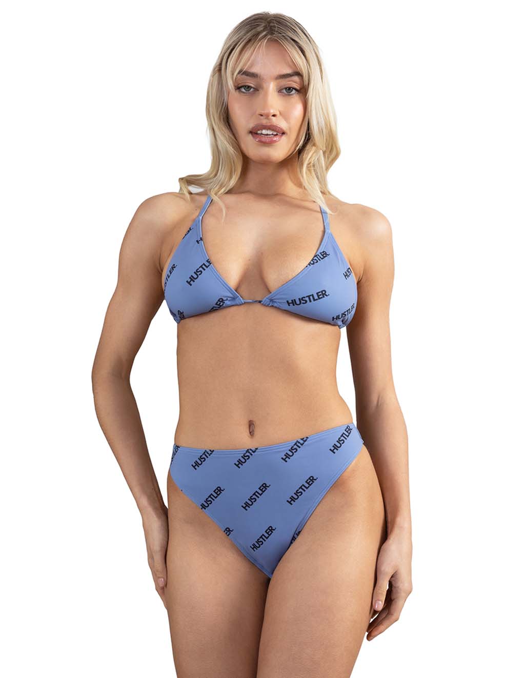 HUSTLER® All Over Print Bikini Top - Blue - Front