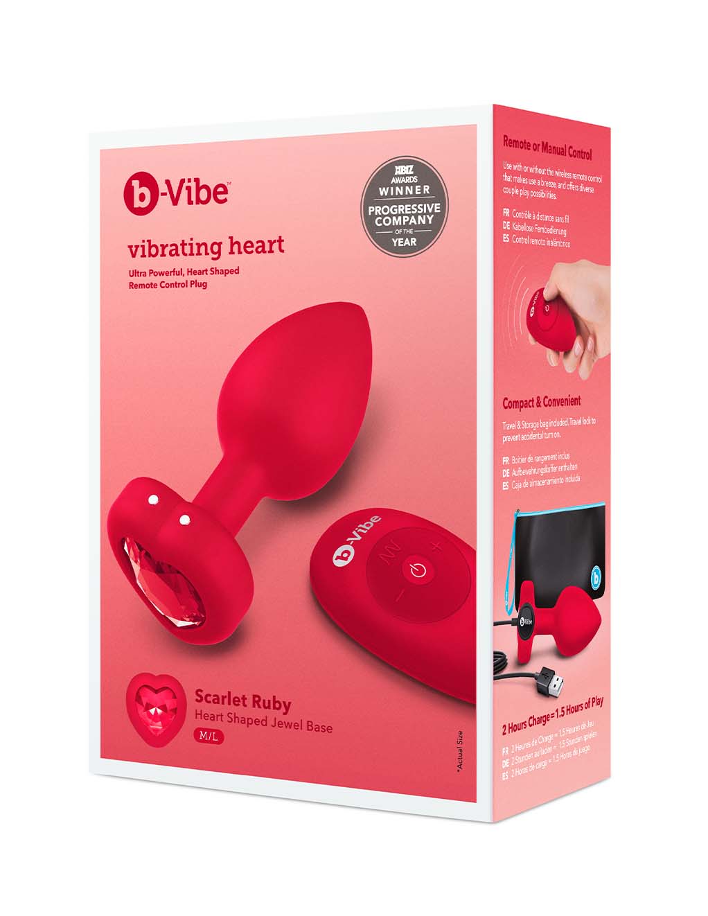 B-Vibe Vibrating Heart Plug M/L- Scarlet Ruby Box open