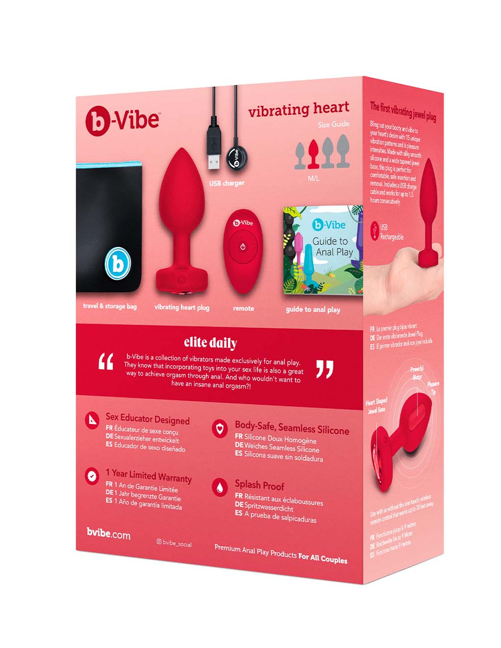 B-Vibe Vibrating Heart Plug M/L- Scarlet Ruby box back