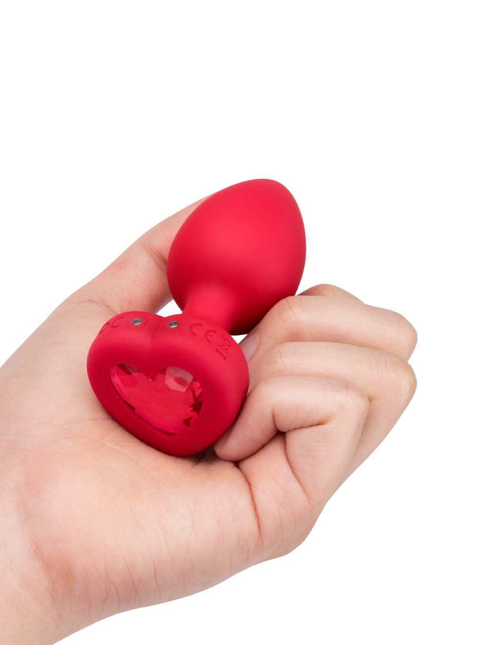 B-Vibe Vibrating Heart Plug M/L- Scarlet Ruby- In hand