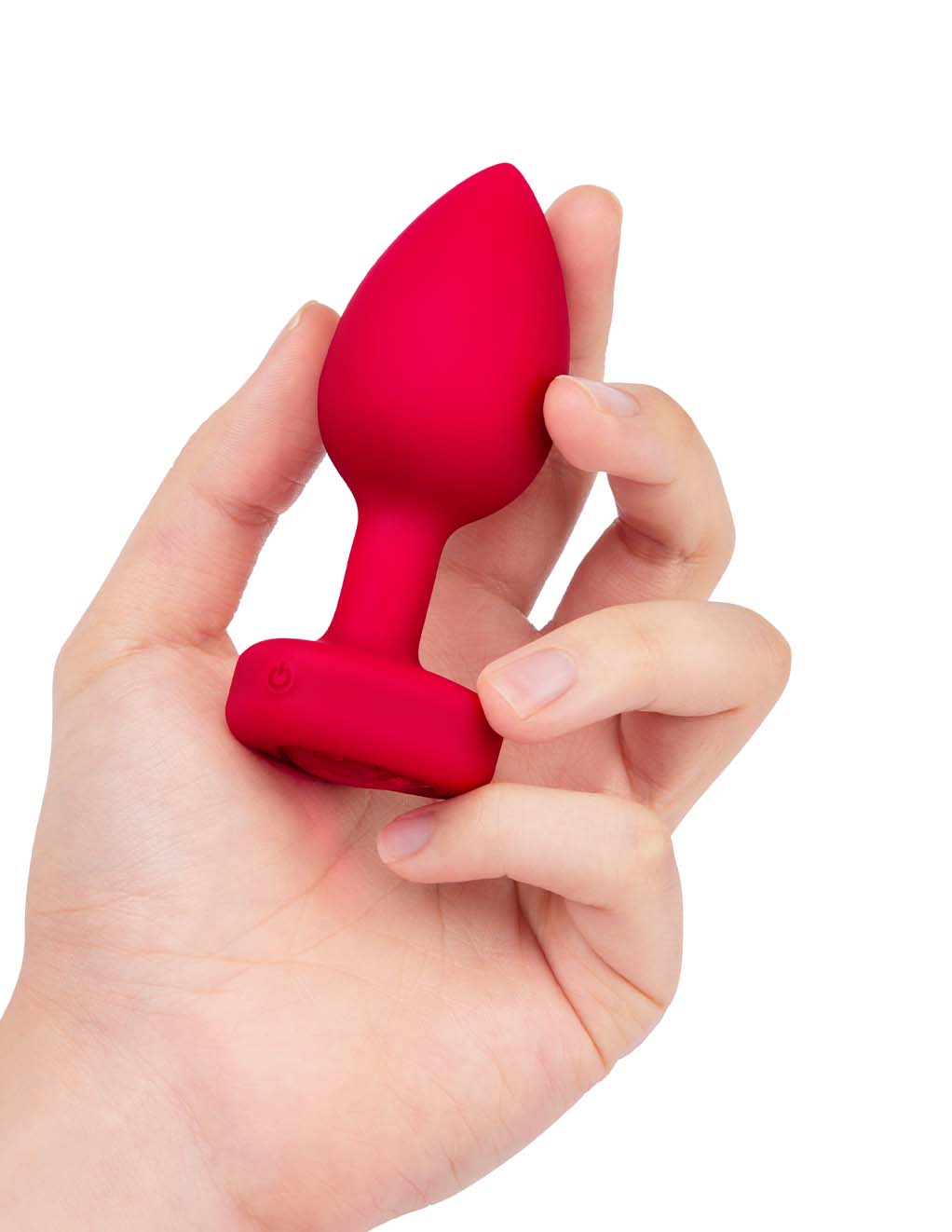 B-Vibe Vibrating Heart Plug M/L- Scarlet Ruby- in Hand 5